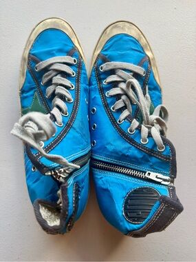 Golden Goose Blue High Top Zip Sneakers EU 41 Green Star Distressed